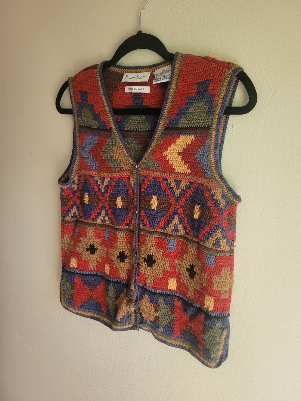 Vintage Kilim Style Hand Knit Vest - Picture 1 of 4